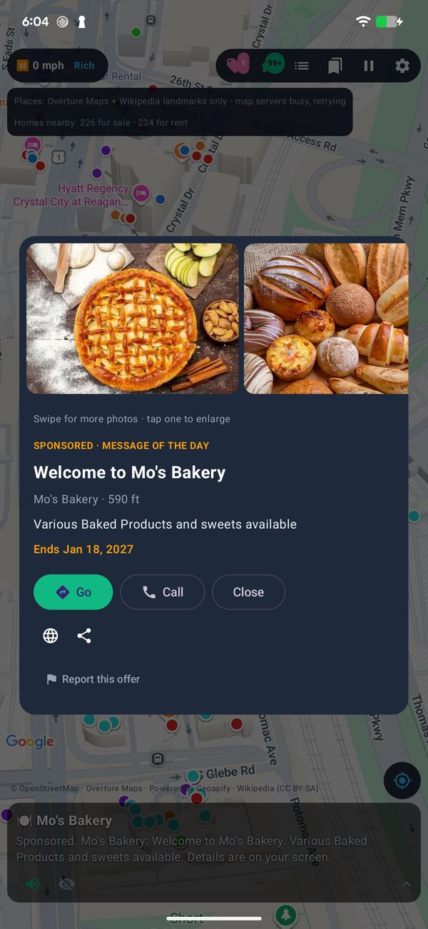 A local bakery's deal read out on the KawasZone map