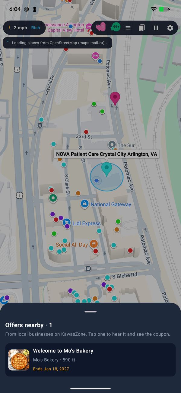 The Offers nearby list on the KawasZone map