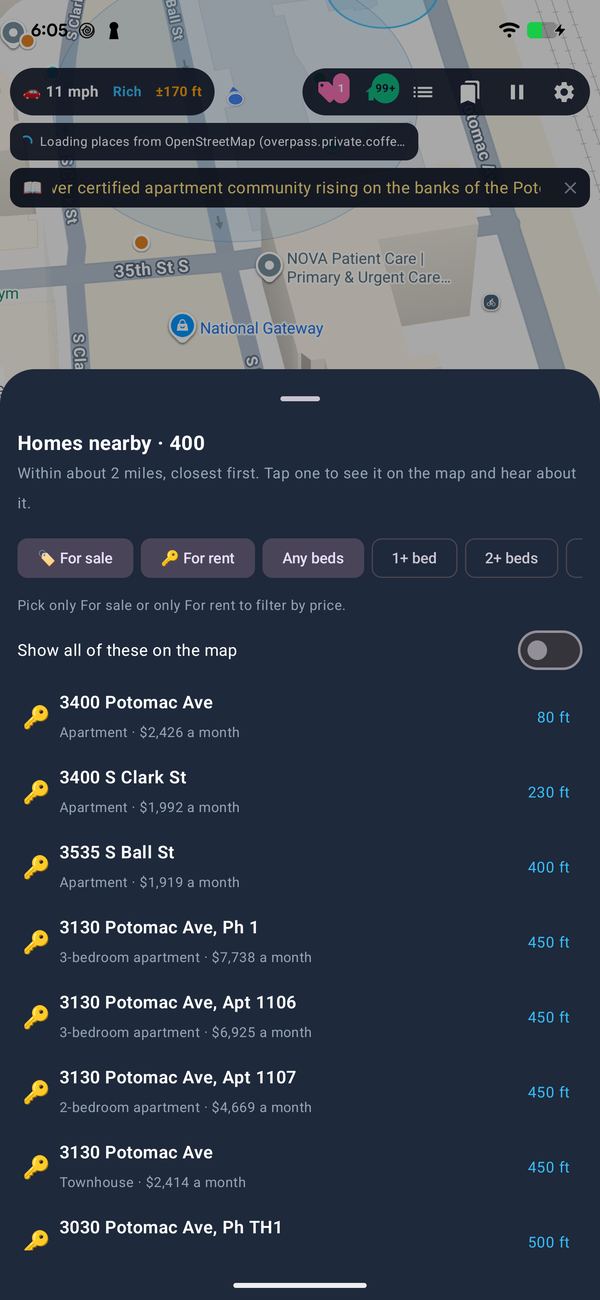 A list of homes for rent with prices